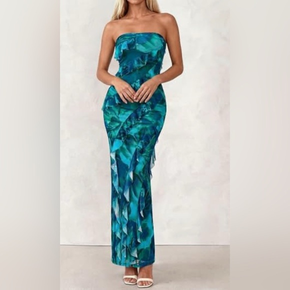 Tropical Strapless Maxi Dress - Picture 2 of 5